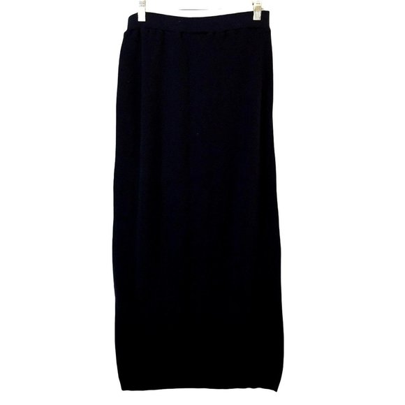 Vintage 80s Pencil Maxi Skirt Small Navy Stretch Elastic Waist Anchor Buttons US - Picture 6 of 8